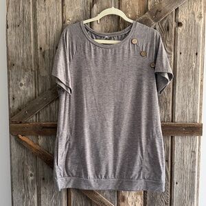 Gray Short Sleeve Top with Button Accents